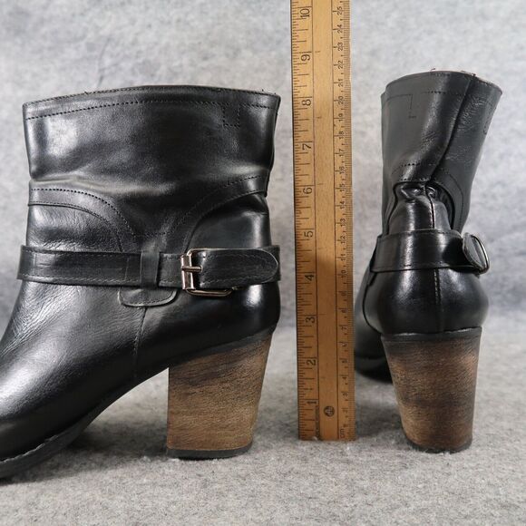 Greisy Shoes Womens 40 Bootie Leather Stacked Heel Buckle Strap Ankle Boot Black - Picture 5 of 16